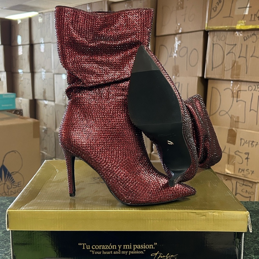 Thalia Sodi Womens Raquell Pointed Toe Rhinestones Mid-Calf Boots